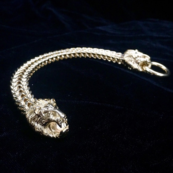 LION DOUBLE FRANCO BRACELET 18K GOLD MADE IN ITALY - Picture 6 of 8